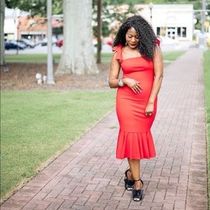 Red Tie Straps Fish Tail Dress